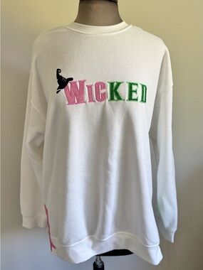 Wicked Graphic Crewneck Sweatshirt - White with Pink & Green